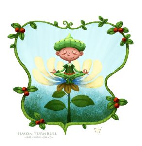 A painting of a fairy sitting on a flower by the illustrator Simon Turnbull